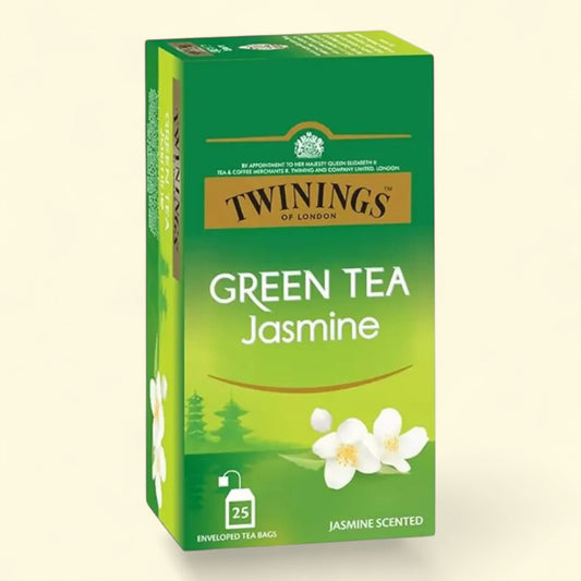 Treatspree Twinings of London Jasmine Green Tea Bags, 25 count box with floral and pagoda imagery.