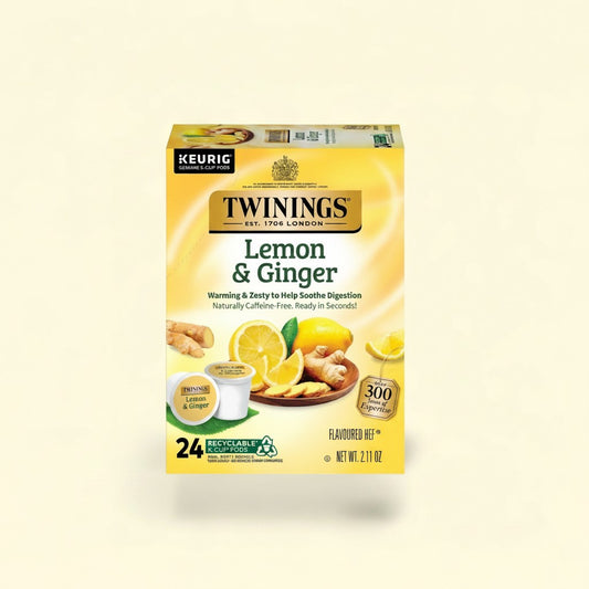 Treatspree Twinings Lemon & Ginger K-Cup Pods, 24 count. Naturally caffeine-free herbal tea.