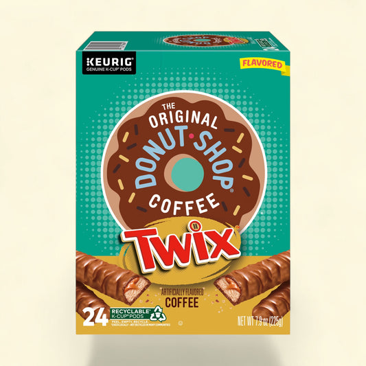 Treatspree The Original Donut Shop TWIX flavored K-Cup coffee pods, 24 count, medium roast.