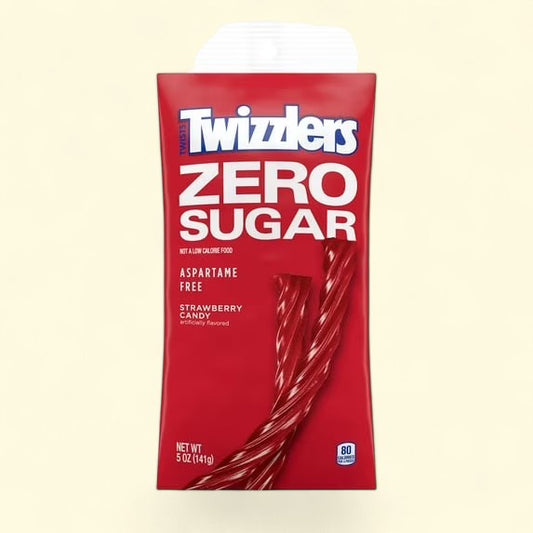 Treatspree Twizzlers Zero Sugar Strawberry Flavored Licorice Candy, 5 oz bag. Aspartame free chewy candy.