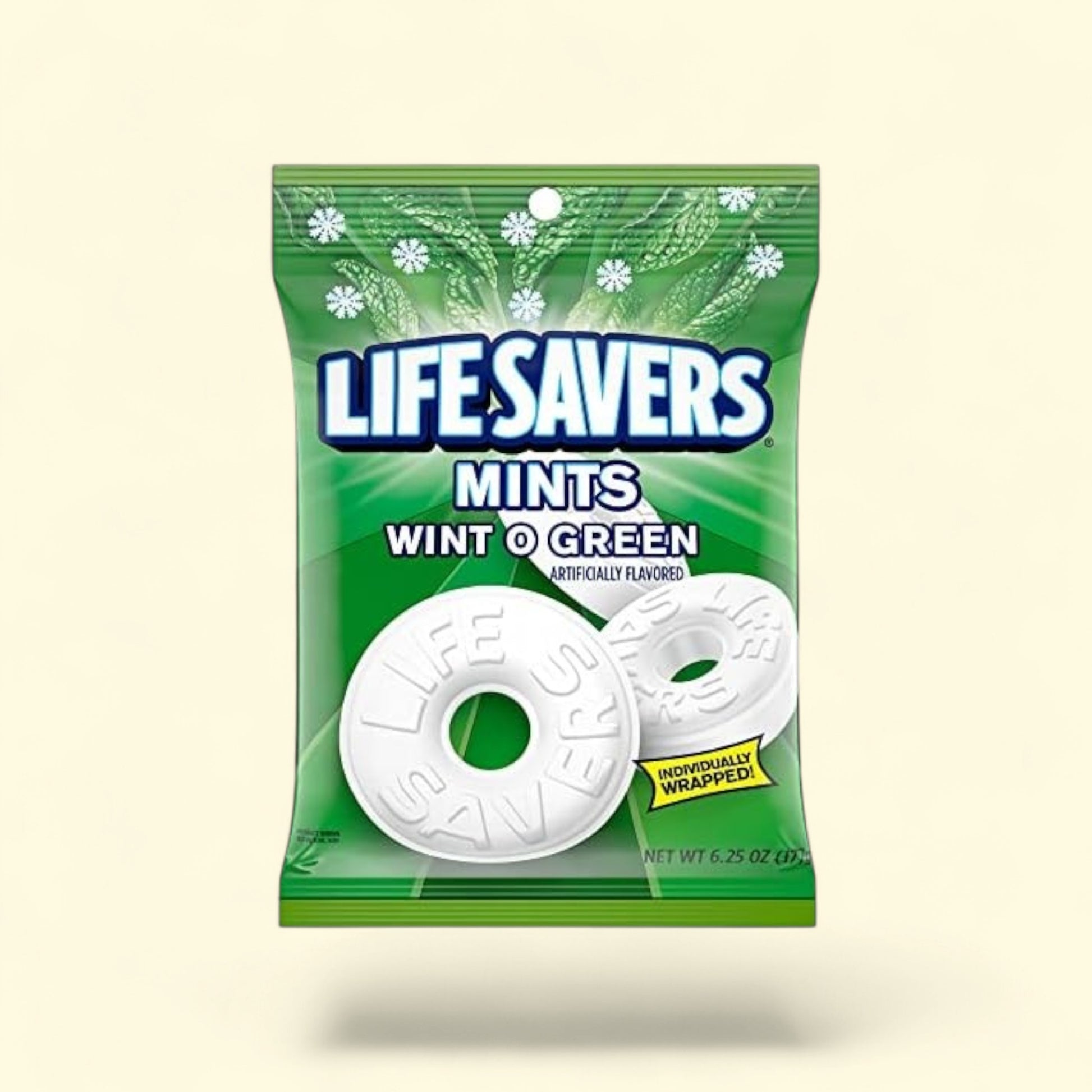 Treatspree Life Savers Wint-O-Green Breath Mints, individually wrapped hard candy with wintergreen flavor, 6.25 oz bag.