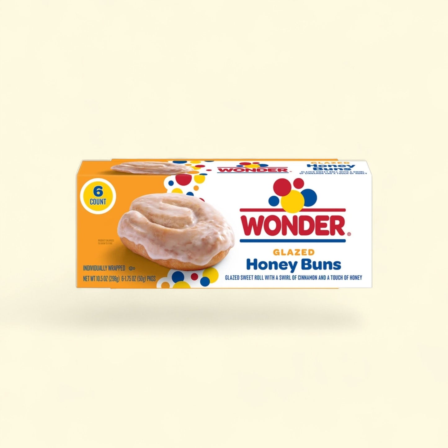 Treatspree Wonder Glazed Honey Buns, 6 count package featuring a single glazed honey bun on the front.